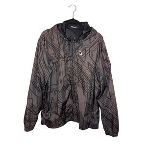 Vintage Thor Windbreaker Jacket Mens Size M Gray Black Geometric Hood Full Zip